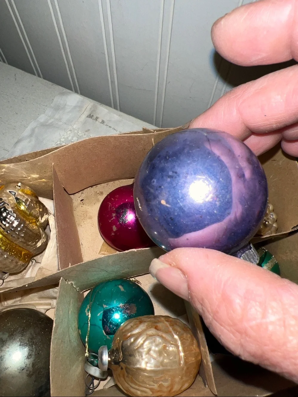 Huge lot Antique vintage Mercury glass Christmas ornaments indent mica flocked